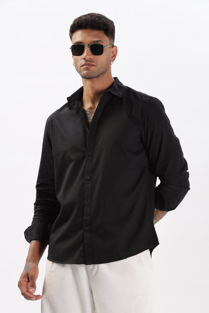 Uri Black Dobby Textured Casual Shirt