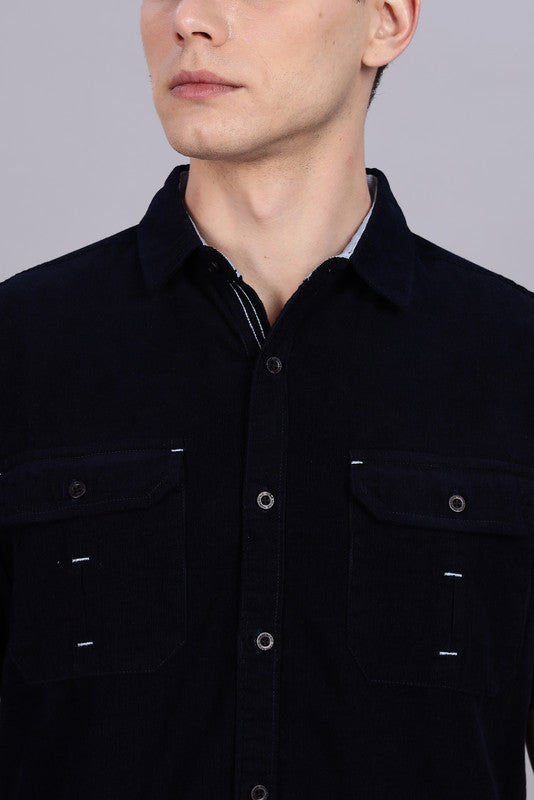Kuons Avenue Men’s Dark Indigo Corduroy Casual Shirt
