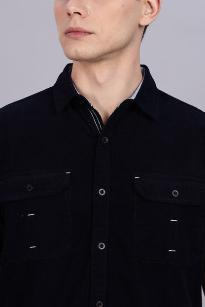Kuons Avenue Men’s Dark Indigo Corduroy Casual Shirt