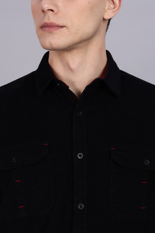 Kuons Avenue Men’s Magma Black Corduroy Casual Shirt