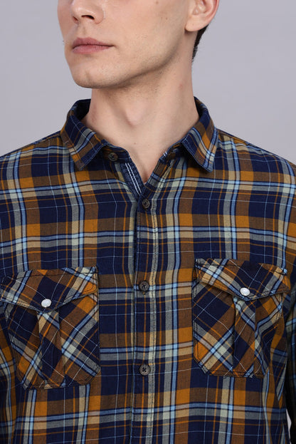 Kuons Avenue Men's Yellow Mustard Cotton Flannel Checks Casual Shirt