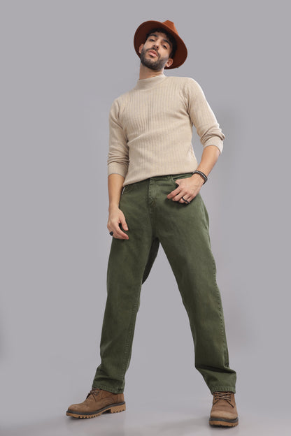Plain Baggy Olive Green Jeans