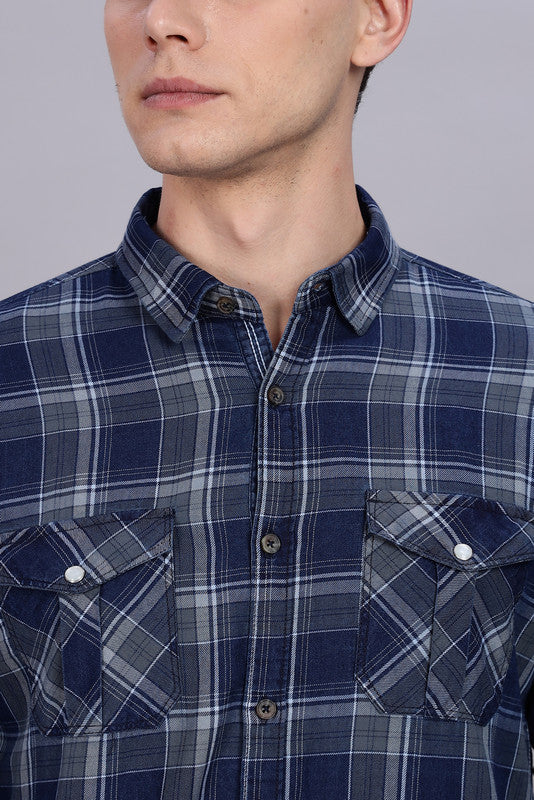 Kuons Avenue Men's Steel Grey Cotton Flannel Checks Casual Shirt