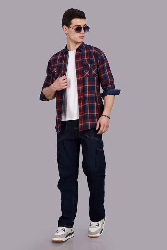 Kuons Avenue Men's Red Cotton Flannel Checks Casual Shirt