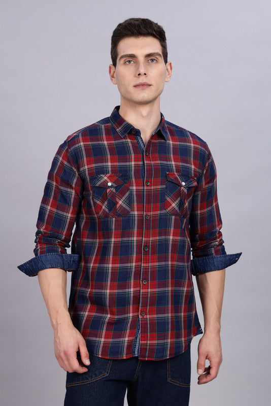 Kuons Avenue Men's Red Cotton Flannel Checks Casual Shirt