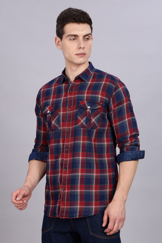 Kuons Avenue Men's Red Cotton Flannel Checks Casual Shirt