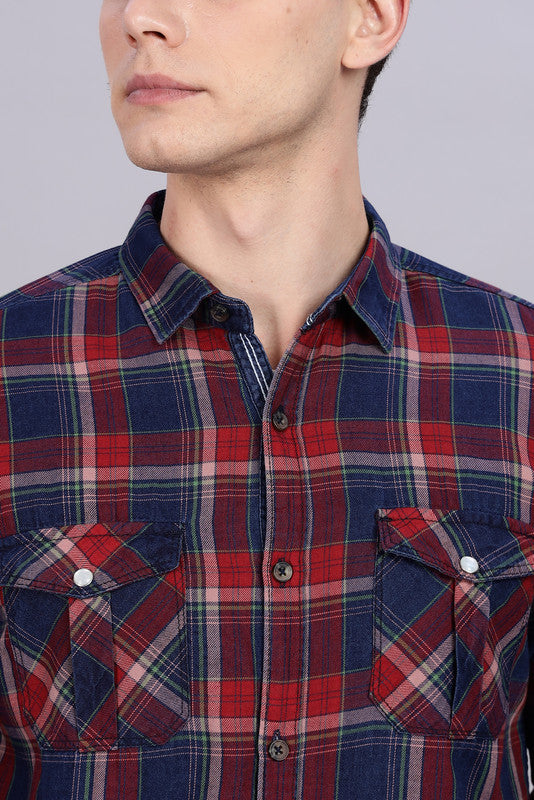 Kuons Avenue Men's Red Cotton Flannel Checks Casual Shirt