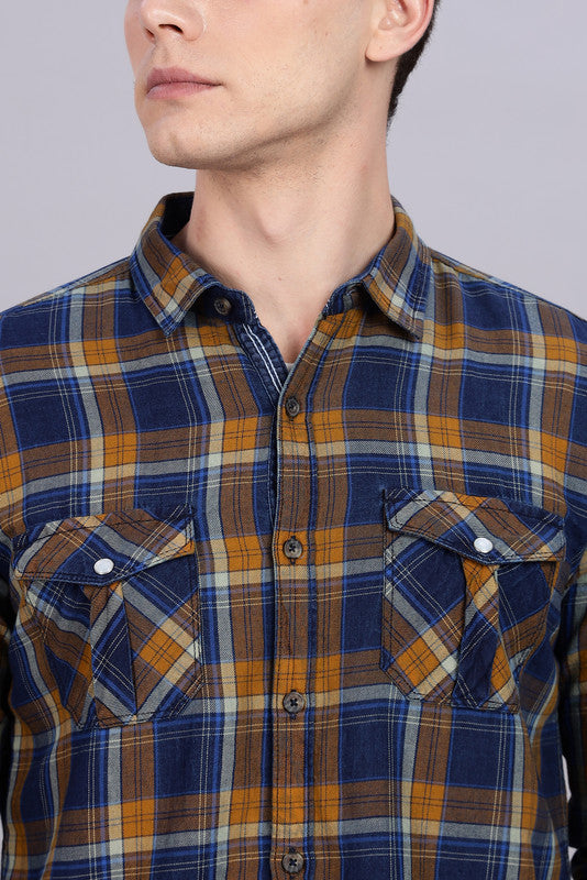 Kuons Avenue Men's Mustard Cotton Flannel Checks Casual Shirt