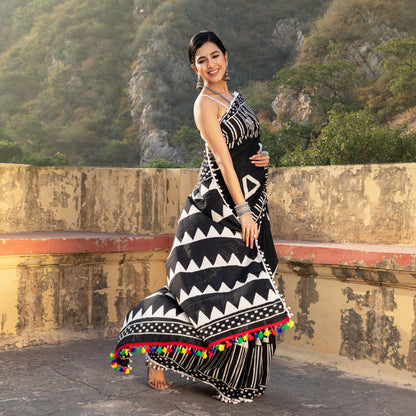 Black Geometrical Cotton Saree