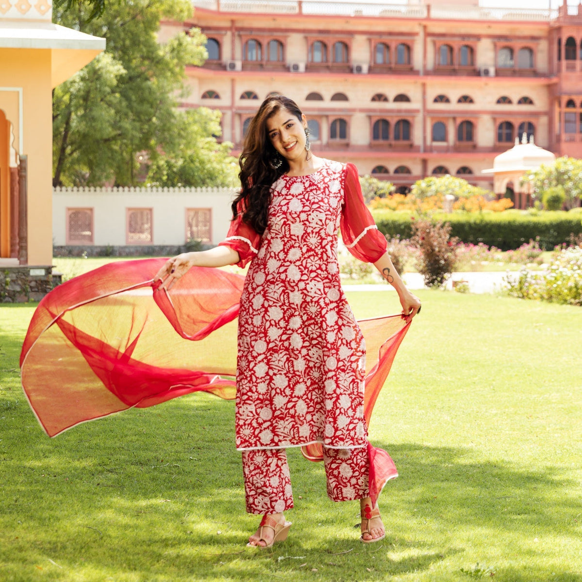 Maroon Jaal Block Suit