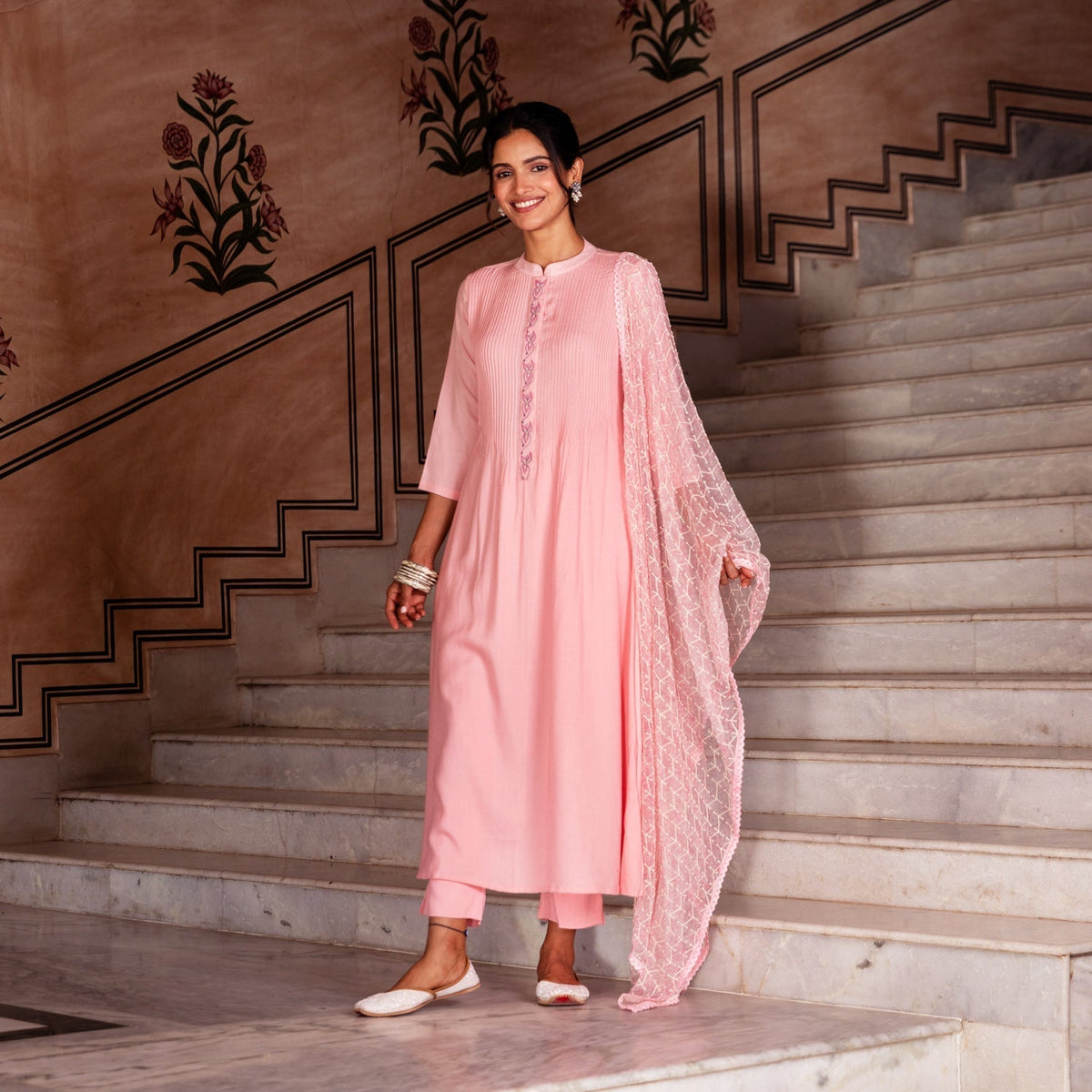 Baby Pink Embroidered  Suit