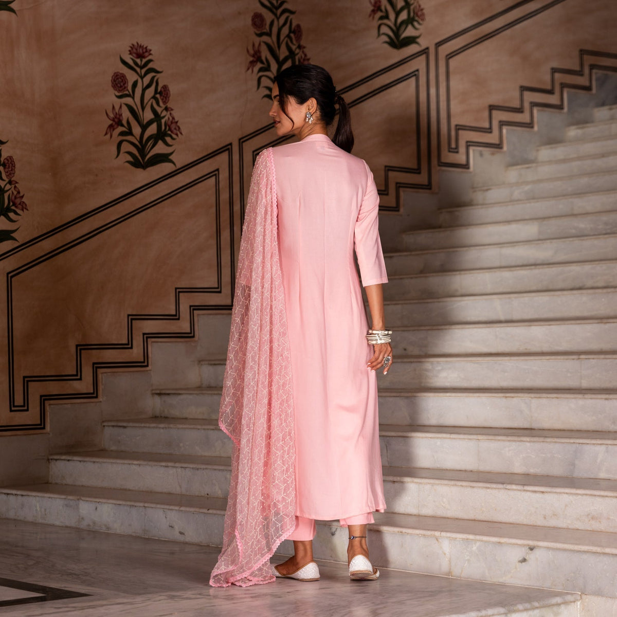 Baby Pink Embroidered  Suit