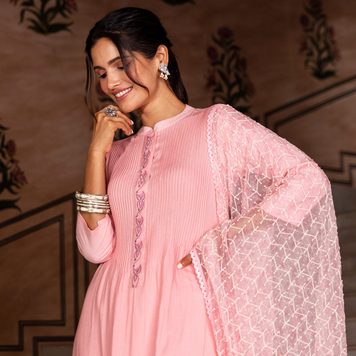 Baby Pink Embroidered  Suit