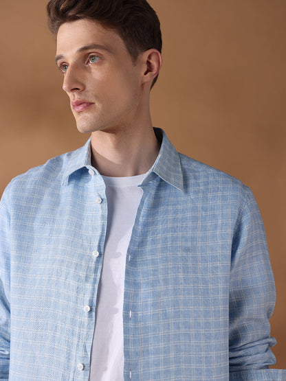 Blue Regular Fit Checked Casual Shirt for Men (DORAL)