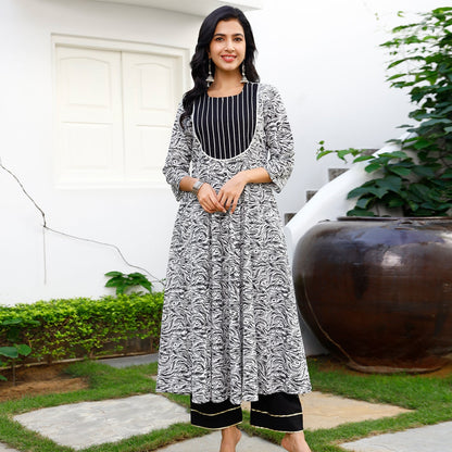 WHITE & BLACK PINTUCK KURTA SET