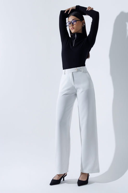 Mid Waist Straight Leg Trousers