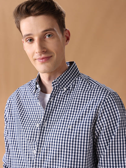 Blue Regular Fit Checked Casual Shirt for Men (LARS)