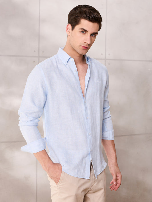 Blue Regular Fit Formal Linen shirt for men (ELISO)