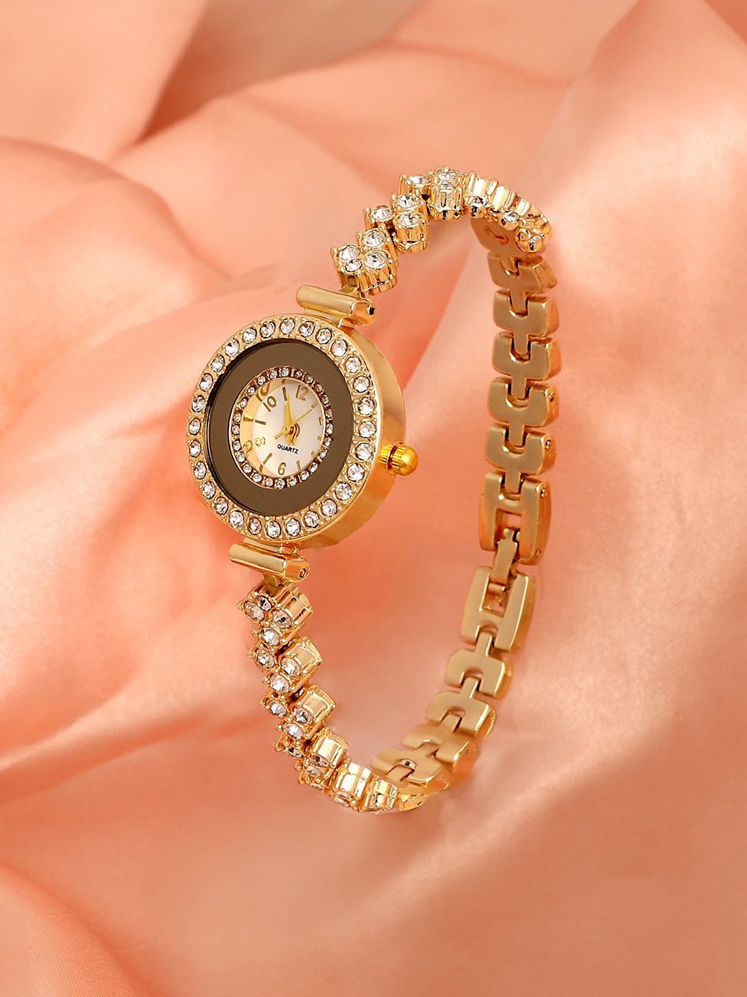 The Opulent Block Round Watch - Champayne Gold