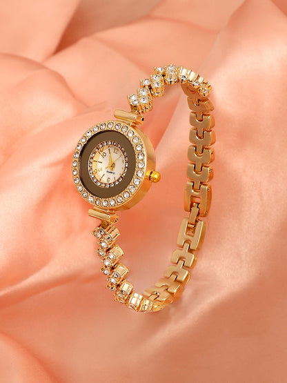 The Opulent Block Round Watch - Champayne Gold