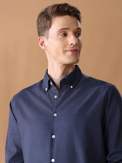 Navy Regular Fit Solid Casual Shirt for Men (CORDO)