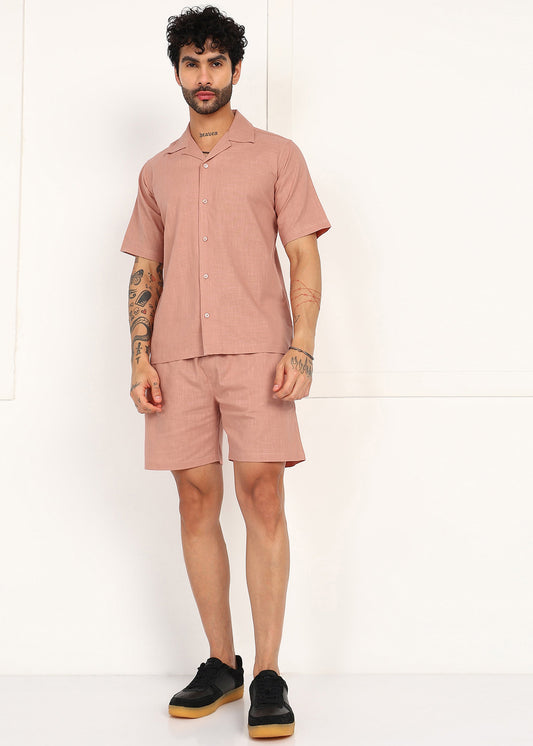 Men's Peach Linen Co-Ord Set