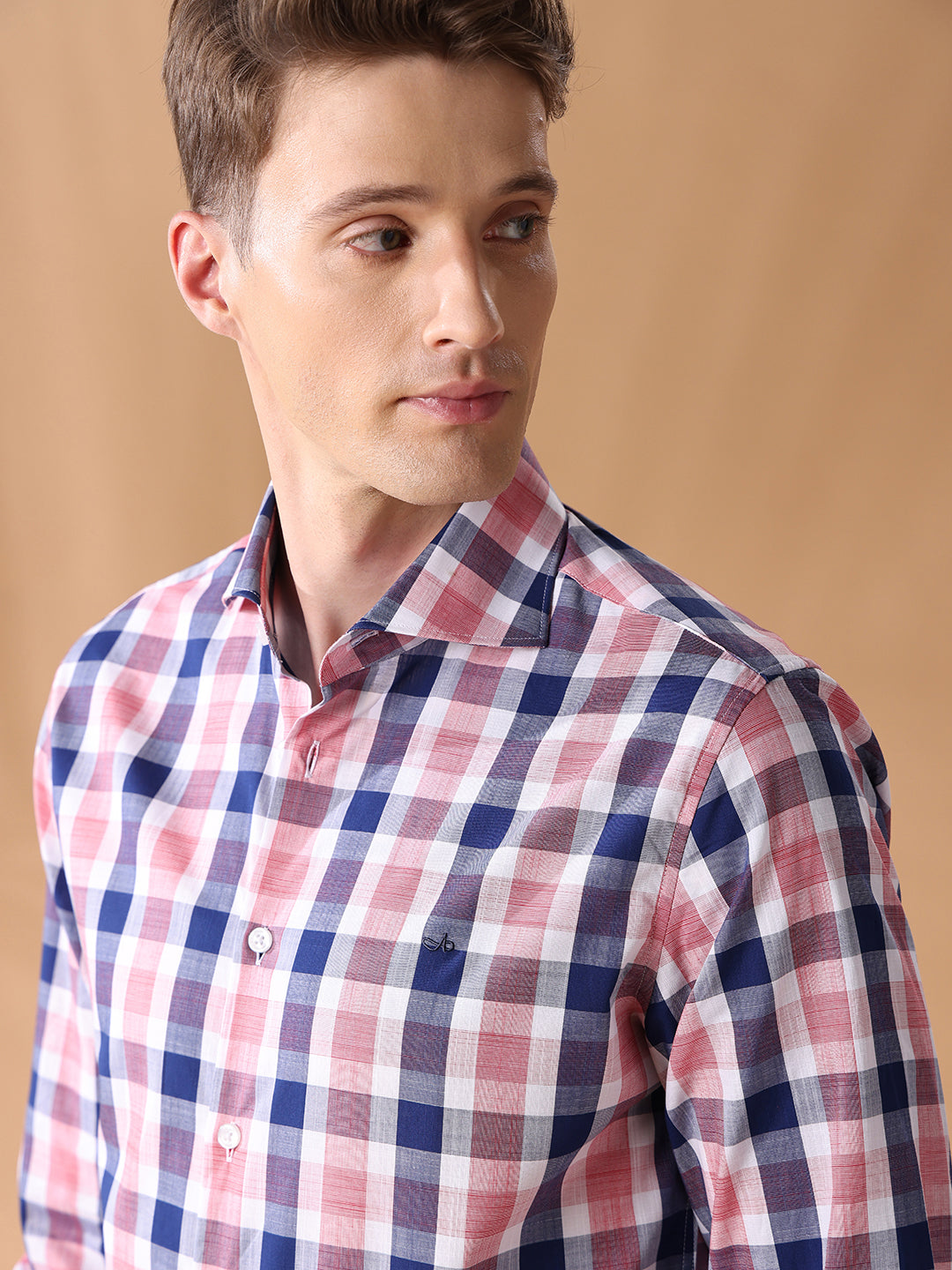 Pink Slim Fit Checked Formal Shirt for Men (CELEB)