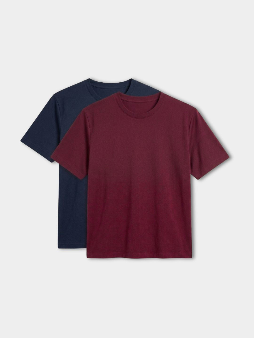 Womens Pack of 2 Maroon And Navy Solid Cotton Round Neck Regular Fit T-Shirt