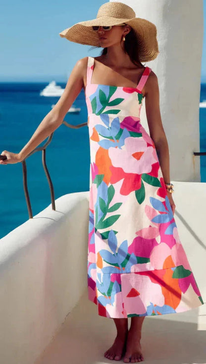 Iris Pink Floral Summer Dress De Novoo