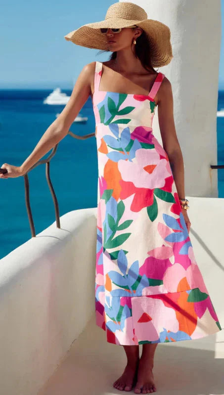 Iris Pink Floral Summer Dress De Novoo