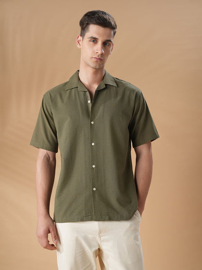 Olive Green Regular Fit Casual Cotton Shirt for men (CURAT)