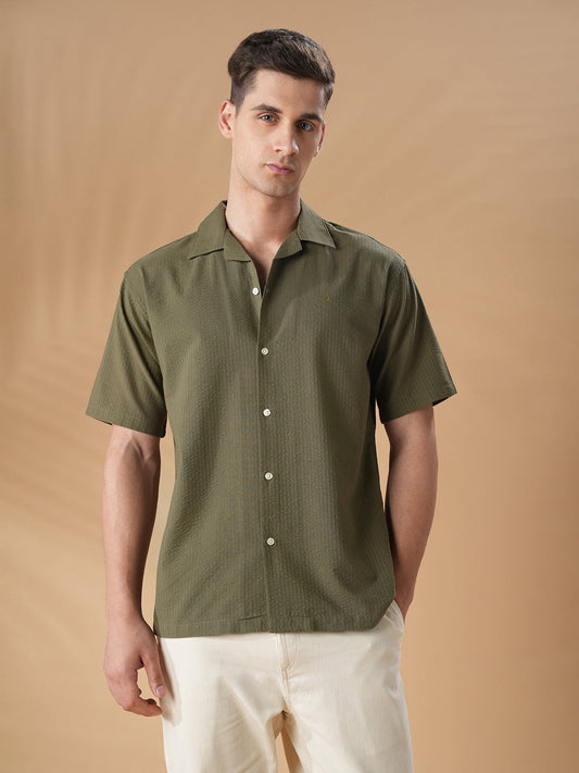 Olive Green Regular Fit Casual Cotton Shirt for men (CURAT)