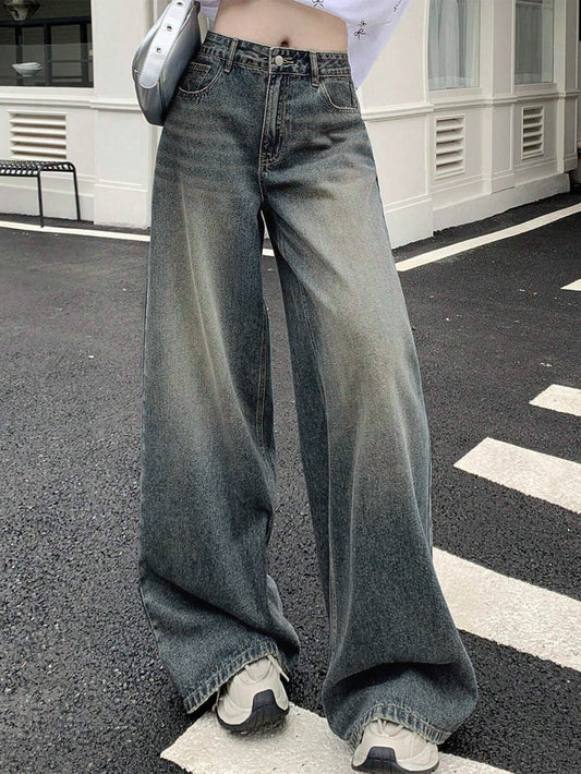 Aurora Blue Washed Super Wide Leg Jeans