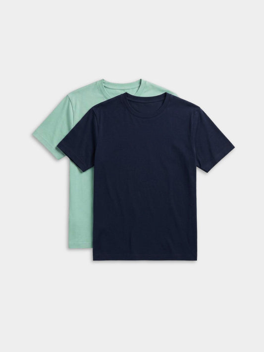 Women's Pack of 2 Jade and Navy Solid Cotton Round Neck Relaxed Fit T-Shirts