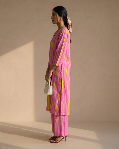 Pink Sun Stripe Kurta set