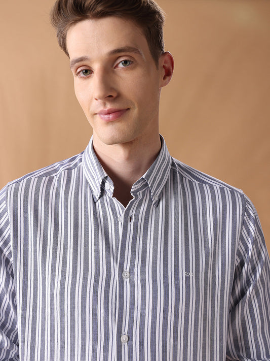 Blue Regular Fit Striped Casual Shirt for Men (COSMO)