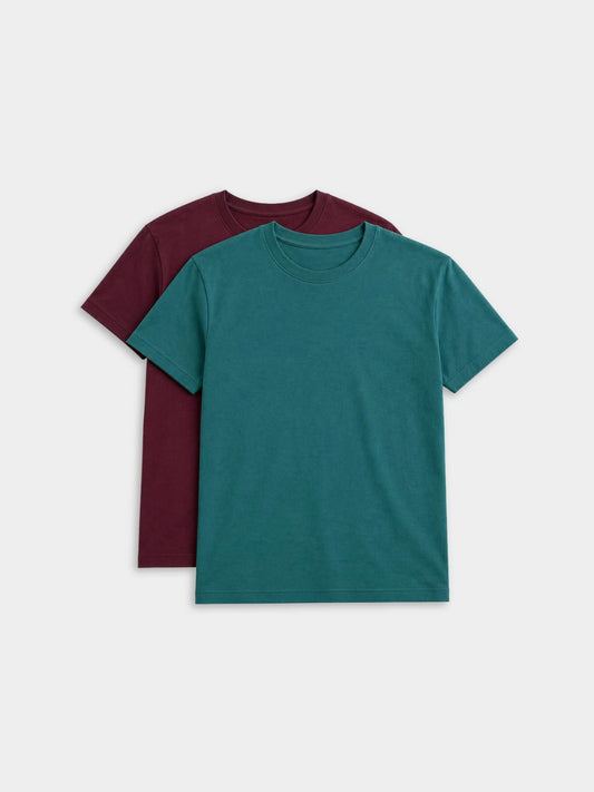 Women's Pack of 2 Teal And Maroon Solid Cotton Round Neck Regular Fit T-Shirts