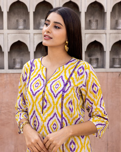 Sorbet Yellow Ikat Kurta Set