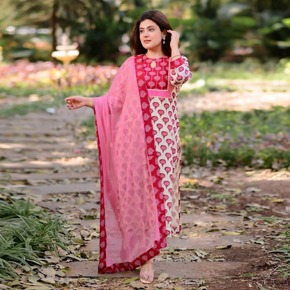Red Khadi Marigold Suit - Ambraee