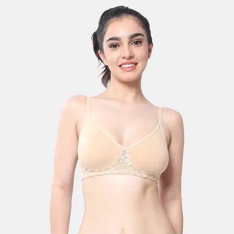 Seamless nude lace bra Envie 3/4th coverage non wired non padded lightweight invisible bra for women