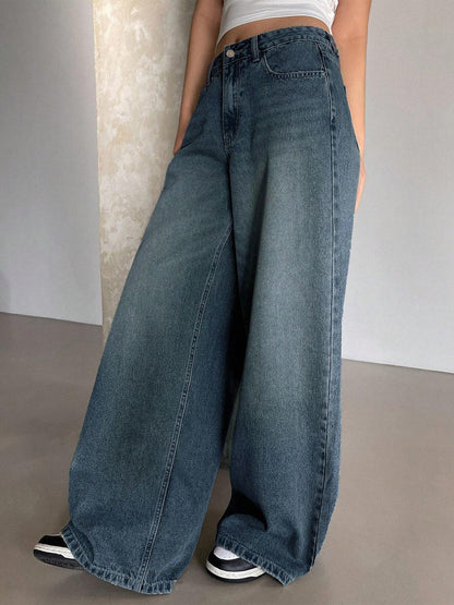 Gothic Blue Tinted Super Wide Leg Jeans