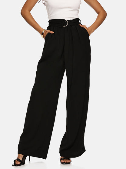 IS.U Black Wide Leg Belted Pant