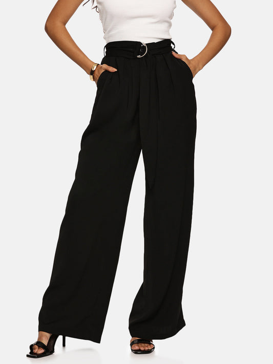 IS.U Black Wide Leg Belted Pant