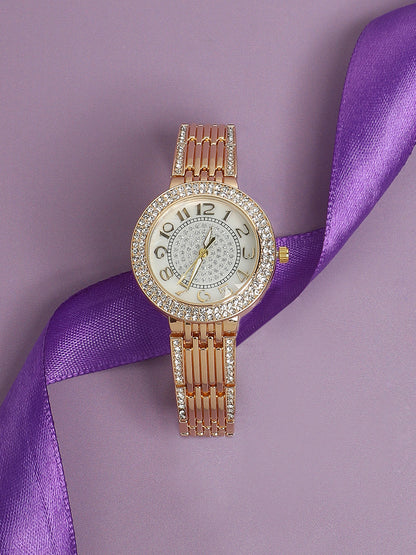 Embellished Round Watch - Gold