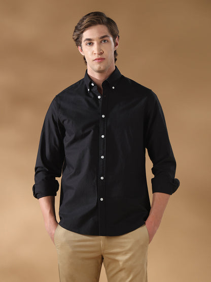 Black Regular Fit Casual Cotton Shirt for men (LAXEN)