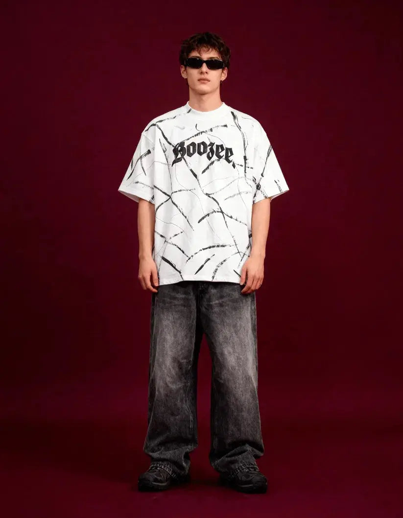 White Brushstroke Drip Oversized Tshirt Boozee