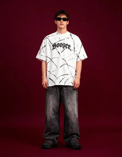 White Brushstroke Drip Oversized Tshirt Boozee
