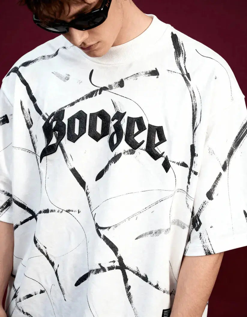 White Brushstroke Drip Oversized Tshirt Boozee