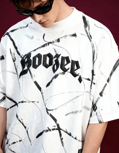 White Brushstroke Drip Oversized Tshirt Boozee