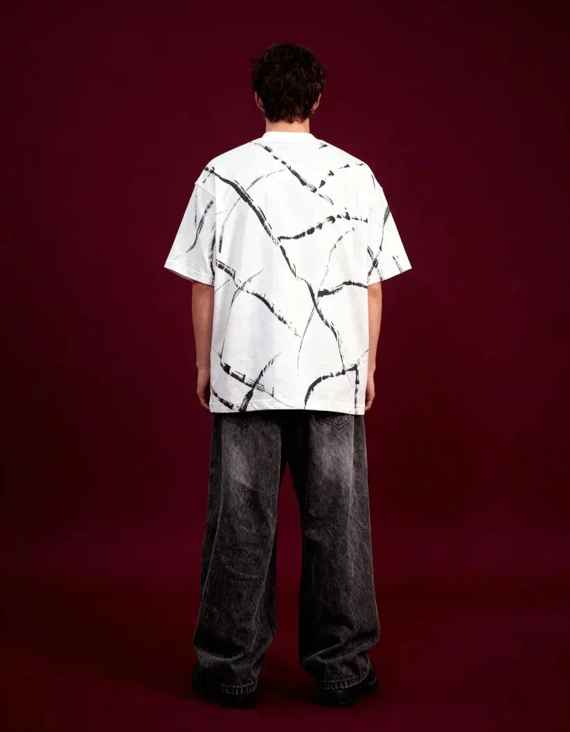 White Brushstroke Drip Oversized Tshirt Boozee